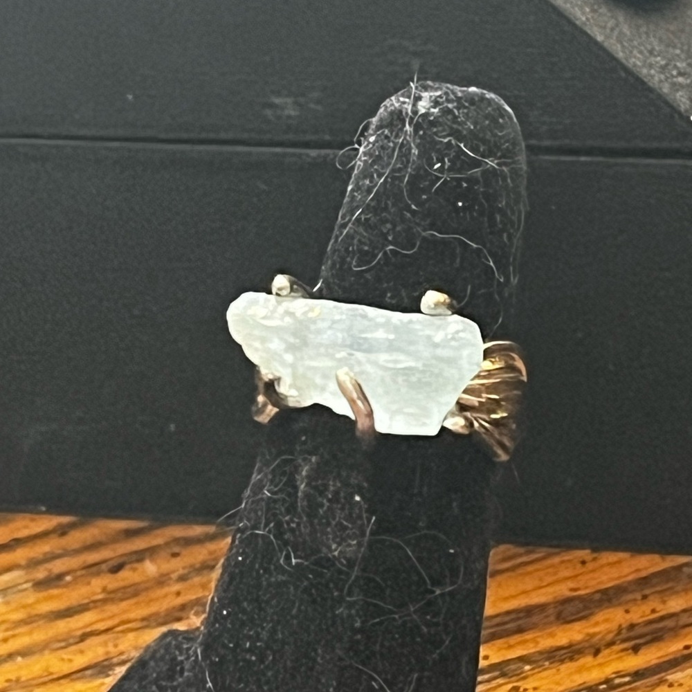 Natural aquamarine set in artisan mad sterling silver ring